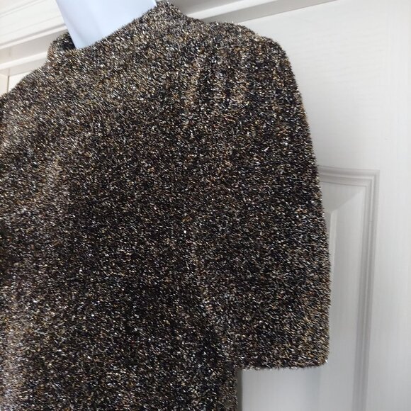 Kate Spade Womens Short Cap Sleeve Sparkly Glitter Mock Neck Top M - Picture 4 of 9